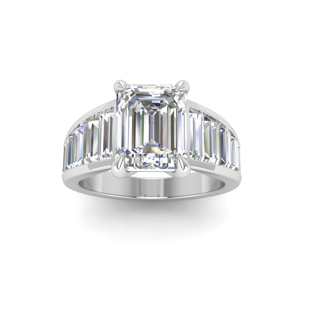 2 Ct Emerald Near Colorless Lab Diamond Wide Baguette Facet Engagement Ring