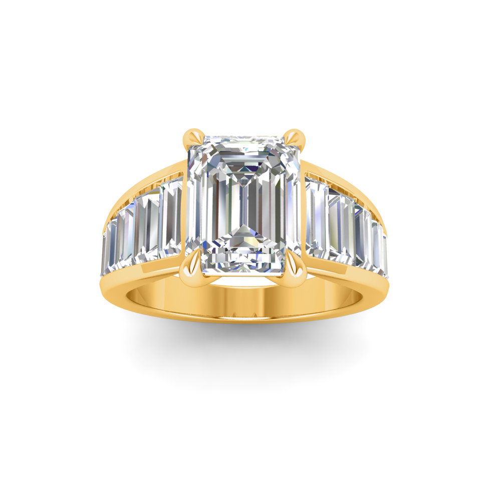 2 Ct Emerald Near Colorless Lab Diamond Wide Baguette Facet Engagement Ring