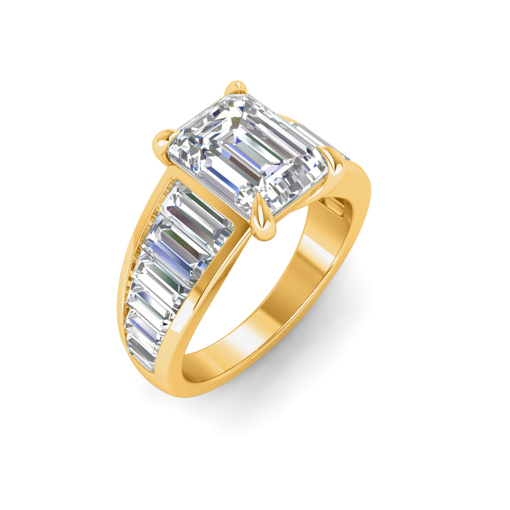 2 Ct Emerald Near Colorless Lab Diamond Wide Baguette Facet Engagement Ring