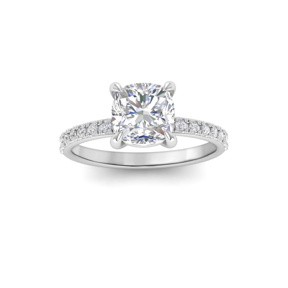 5 Ct Cushion Colorless Moissanite & .16 Ctw Lab Diamond Micro-Thin Band Engagement Ring