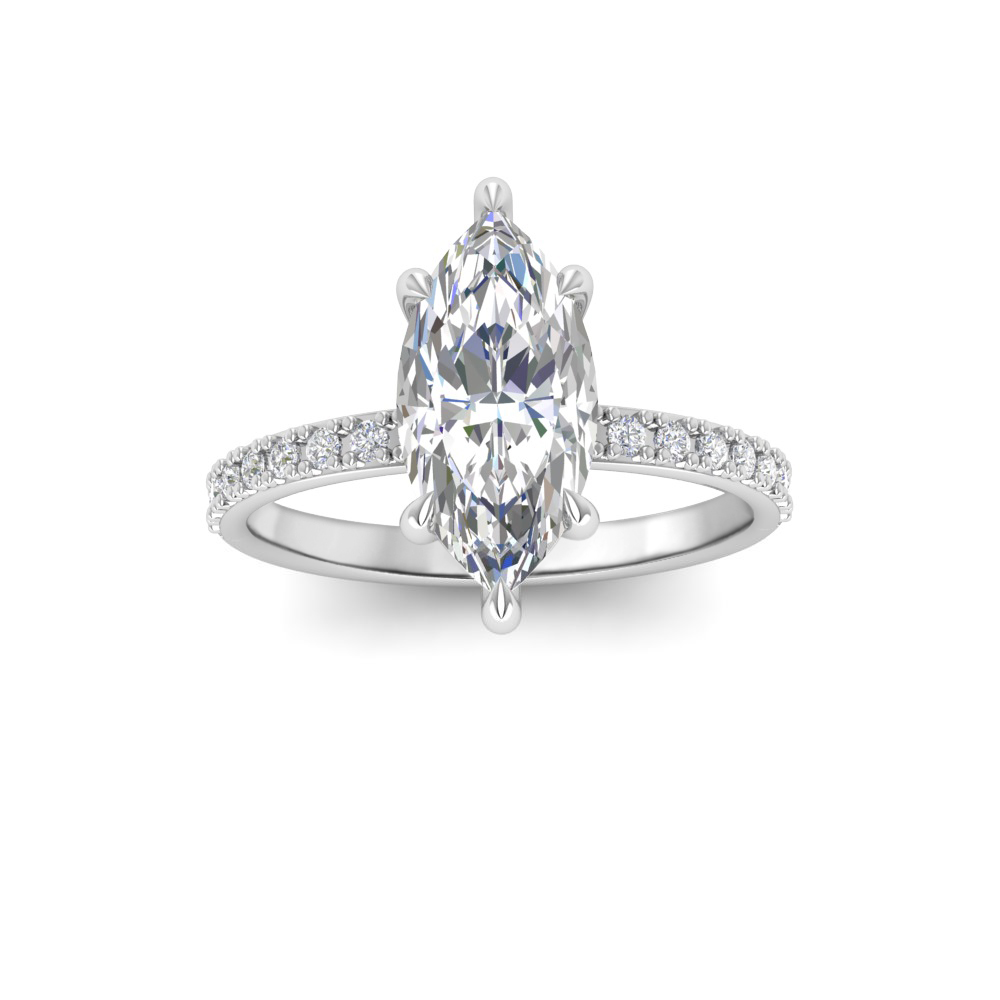 1.5 Ct Marquise Colorless Moissanite & .16 Ctw Lab Diamond Micro-Thin Band Engagement Ring