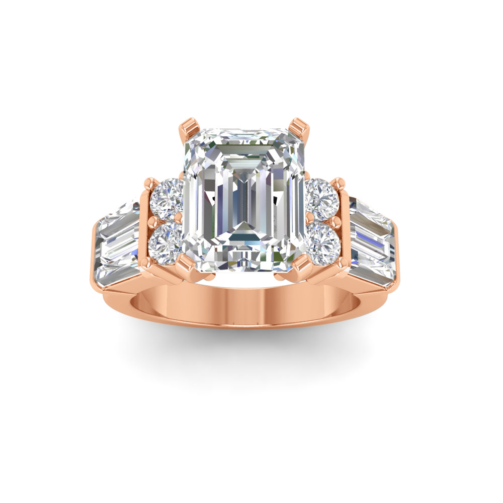 2 Ct Emerald Near Colorless Lab Diamond & 1.67 Ctw Near Colorless Lab Diamond Baguette Cut Wide Band Engagement Ring