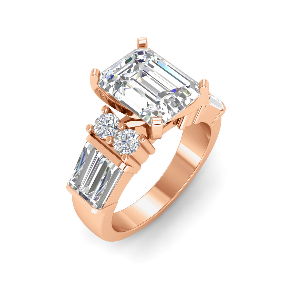 2 Ct Emerald Near Colorless Lab Diamond & 1.67 Ctw Near Colorless Lab Diamond Baguette Cut Wide Band Engagement Ring