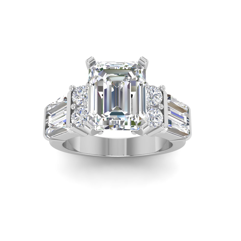 2 Ct Emerald Near Colorless Lab Diamond & 1.67 Ctw Near Colorless Lab Diamond Baguette Cut Wide Band Engagement Ring