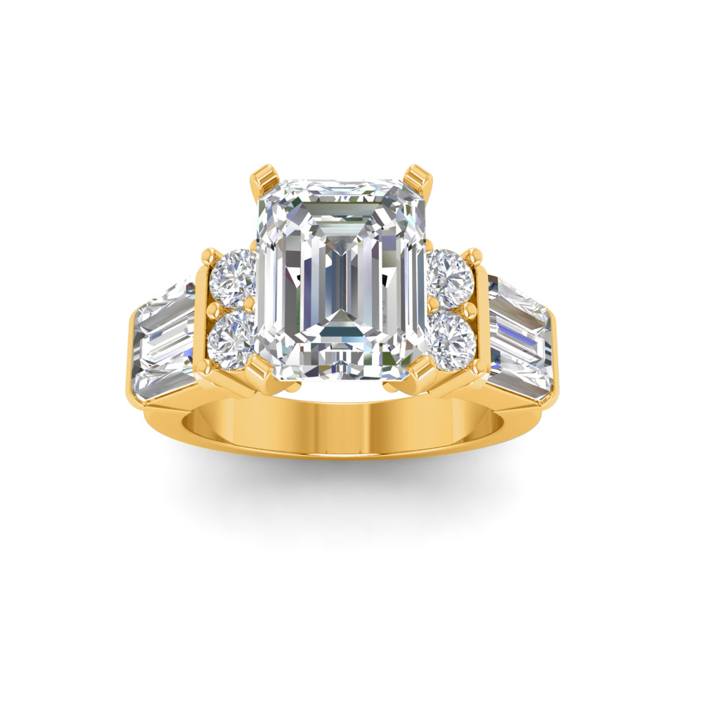 2 Ct Emerald Near Colorless Lab Diamond & 1.67 Ctw Near Colorless Lab Diamond Baguette Cut Wide Band Engagement Ring