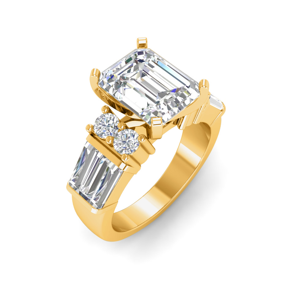 2 Ct Emerald Near Colorless Lab Diamond & 1.67 Ctw Near Colorless Lab Diamond Baguette Cut Wide Band Engagement Ring