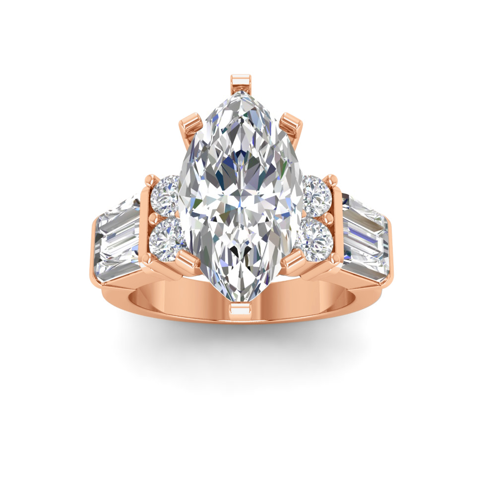 2 Ct Marquise Near Colorless Lab Diamond & 1.67 Ctw Near Colorless Lab Diamond Baguette Cut Wide Band Engagement Ring