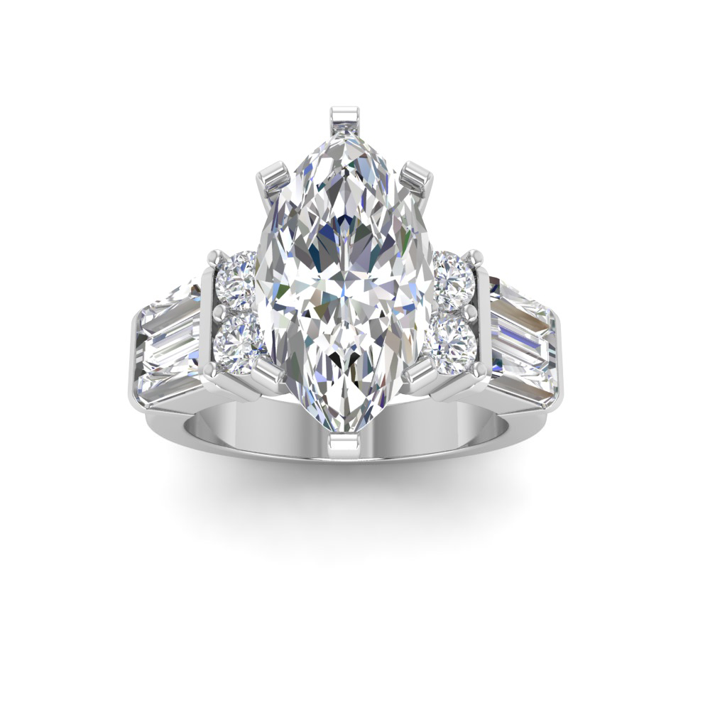 2 Ct Marquise Near Colorless Lab Diamond & 1.67 Ctw Near Colorless Lab Diamond Baguette Cut Wide Band Engagement Ring