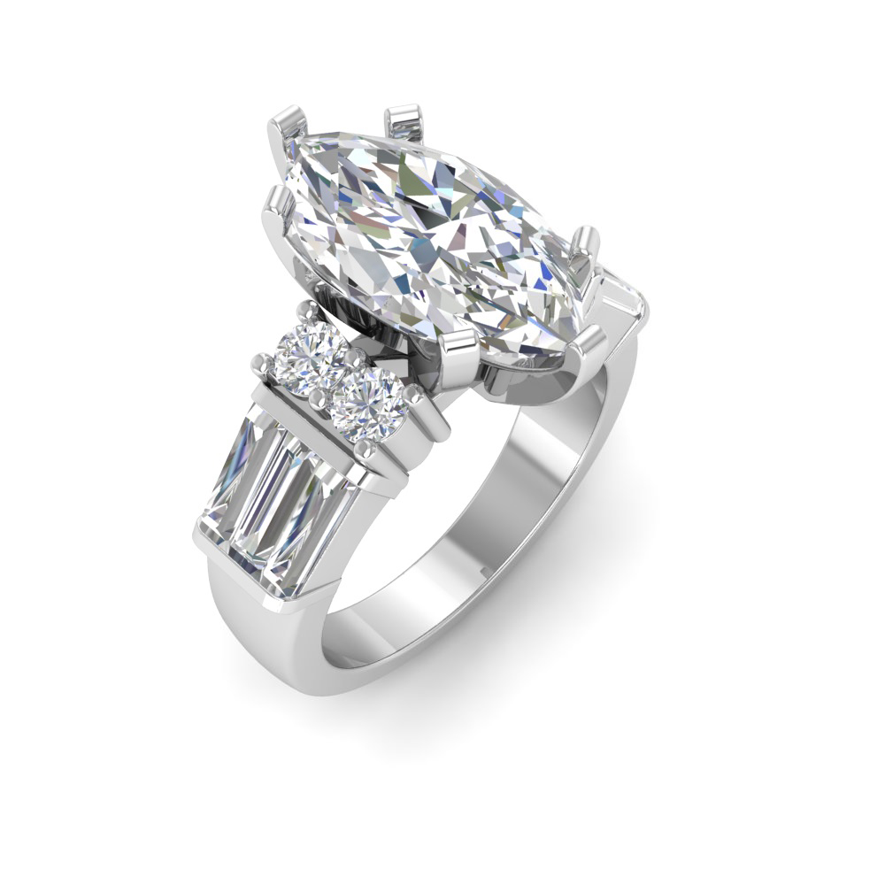 2 Ct Marquise Near Colorless Lab Diamond & 1.67 Ctw Near Colorless Lab Diamond Baguette Cut Wide Band Engagement Ring