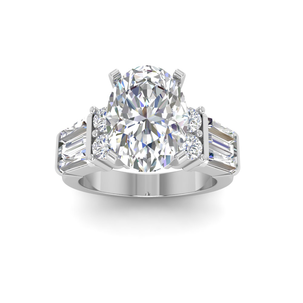 2 Ct Oval Near Colorless Lab Diamond & 1.67 Ctw Near Colorless Lab Diamond Baguette Cut Wide Band Engagement Ring