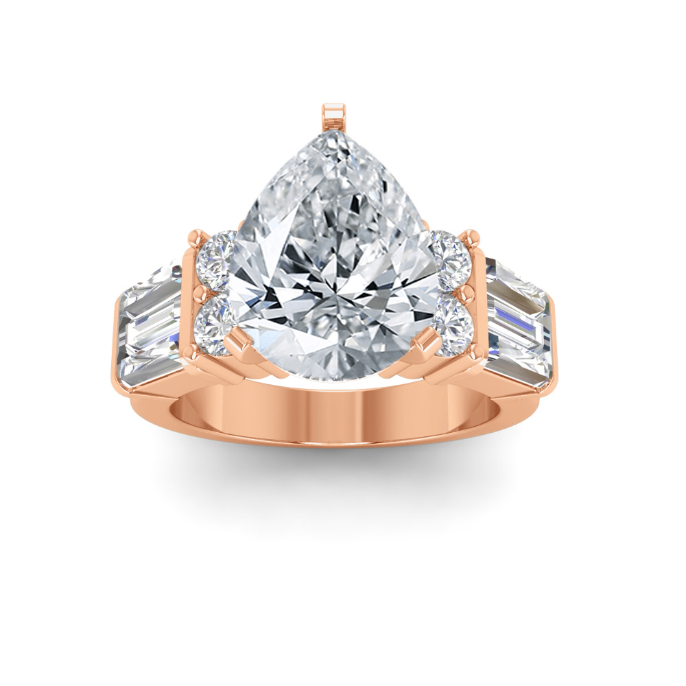 2 Ct Pear Near Colorless Lab Diamond & 1.67 Ctw Near Colorless Lab Diamond Baguette Cut Wide Band Engagement Ring