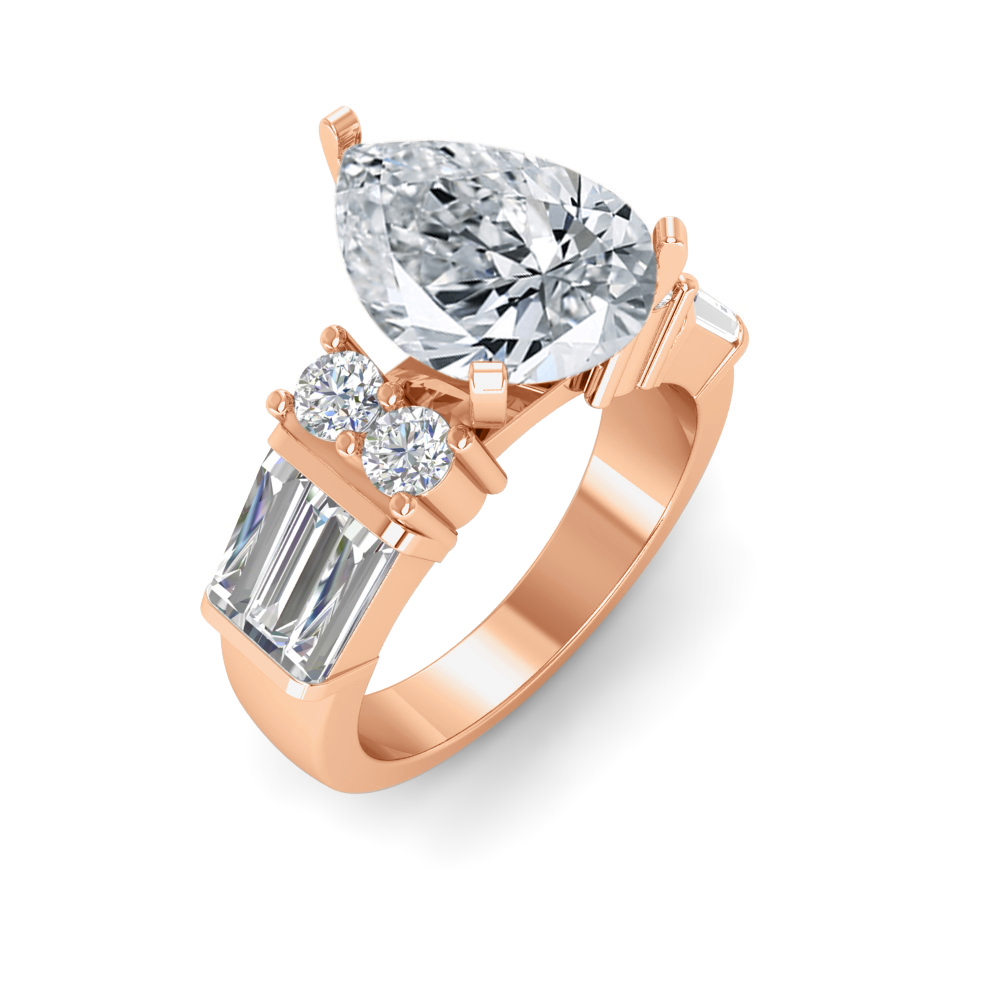 2 Ct Pear Near Colorless Lab Diamond & 1.67 Ctw Near Colorless Lab Diamond Baguette Cut Wide Band Engagement Ring