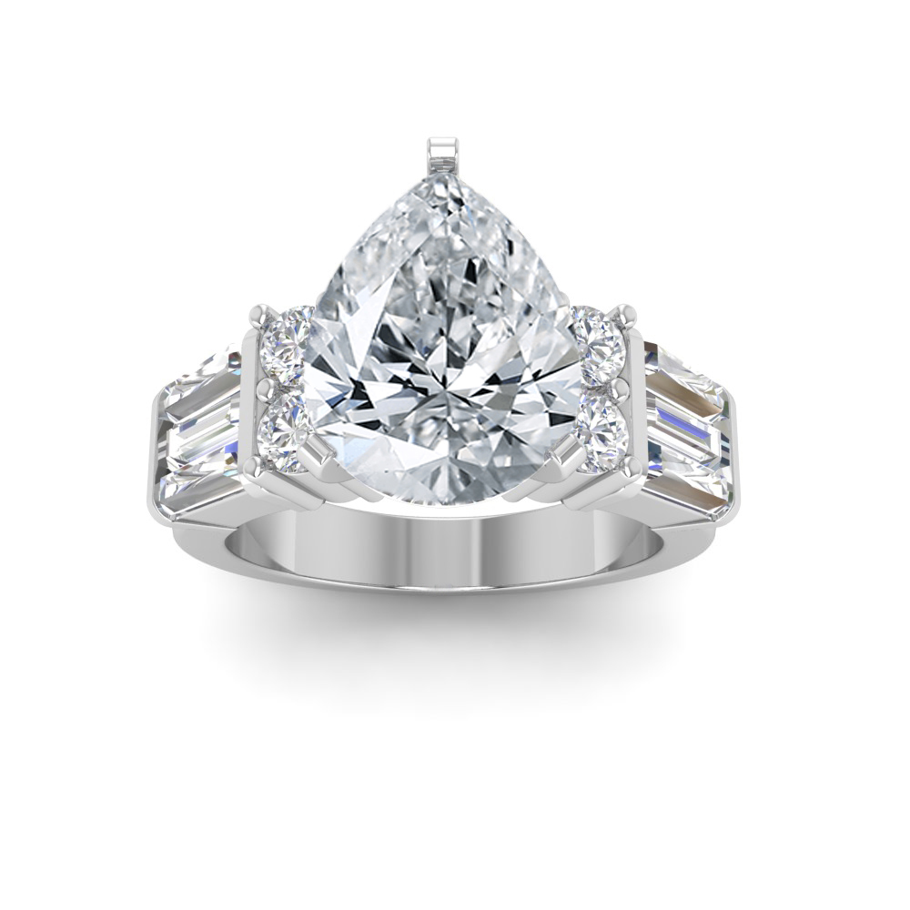 2 Ct Pear Near Colorless Lab Diamond & 1.67 Ctw Near Colorless Lab Diamond Baguette Cut Wide Band Engagement Ring