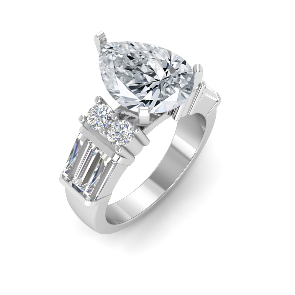 2 Ct Pear Near Colorless Lab Diamond & 1.67 Ctw Near Colorless Lab Diamond Baguette Cut Wide Band Engagement Ring