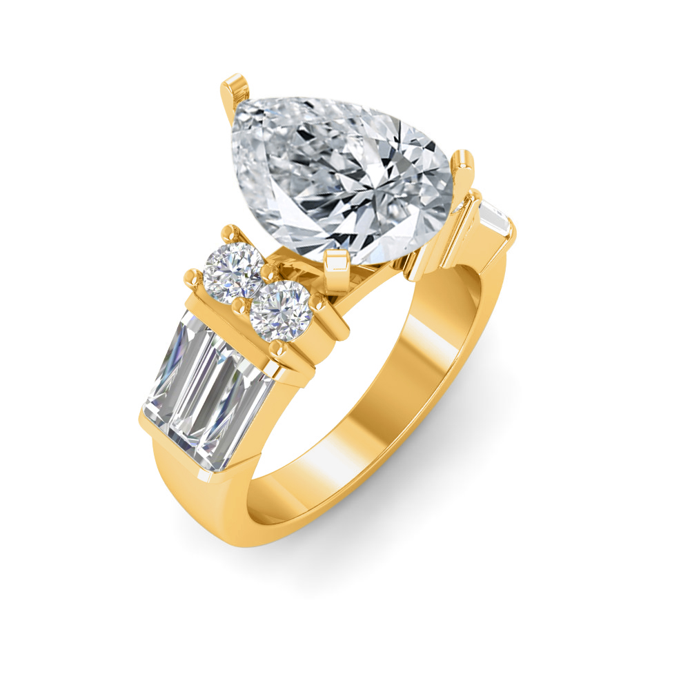 2 Ct Pear Near Colorless Lab Diamond & 1.67 Ctw Near Colorless Lab Diamond Baguette Cut Wide Band Engagement Ring