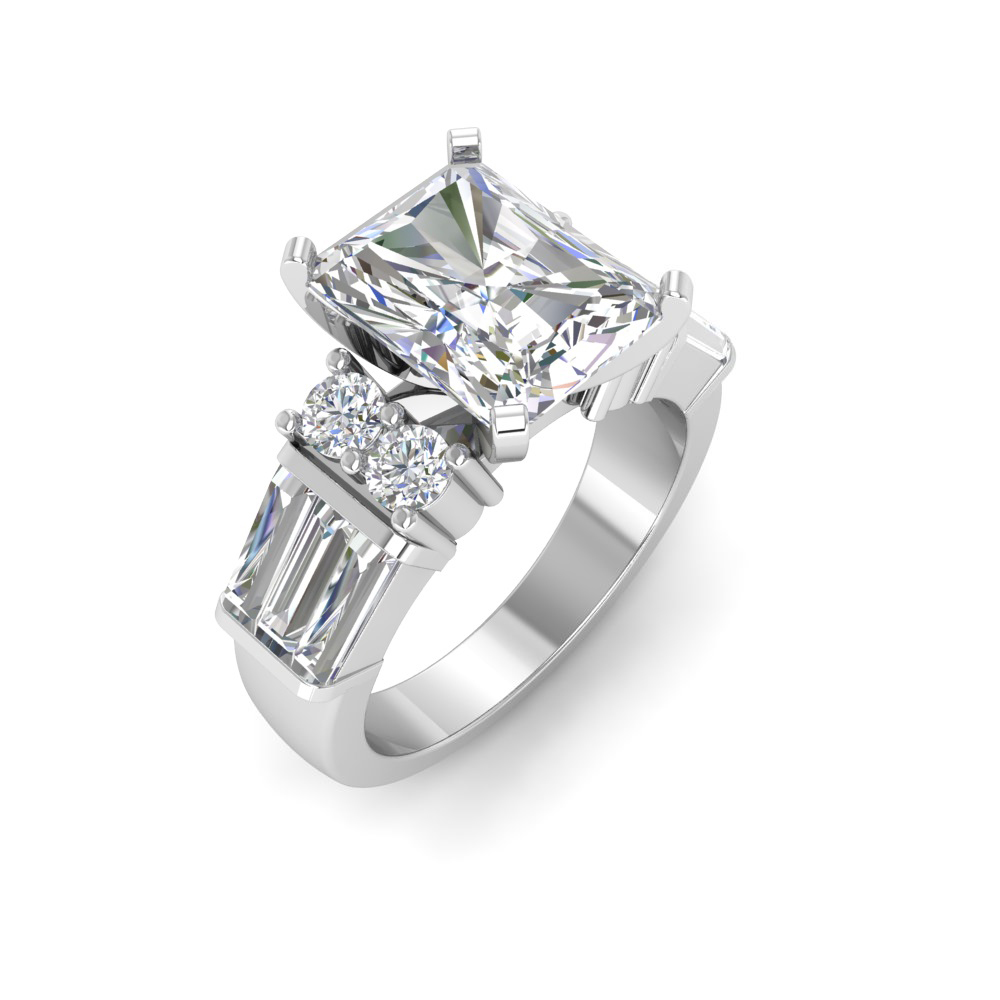 2 Ct Radiant Near Colorless Lab Diamond & 1.67 Ctw Near Colorless Lab Diamond Baguette Cut Wide Band Engagement Ring