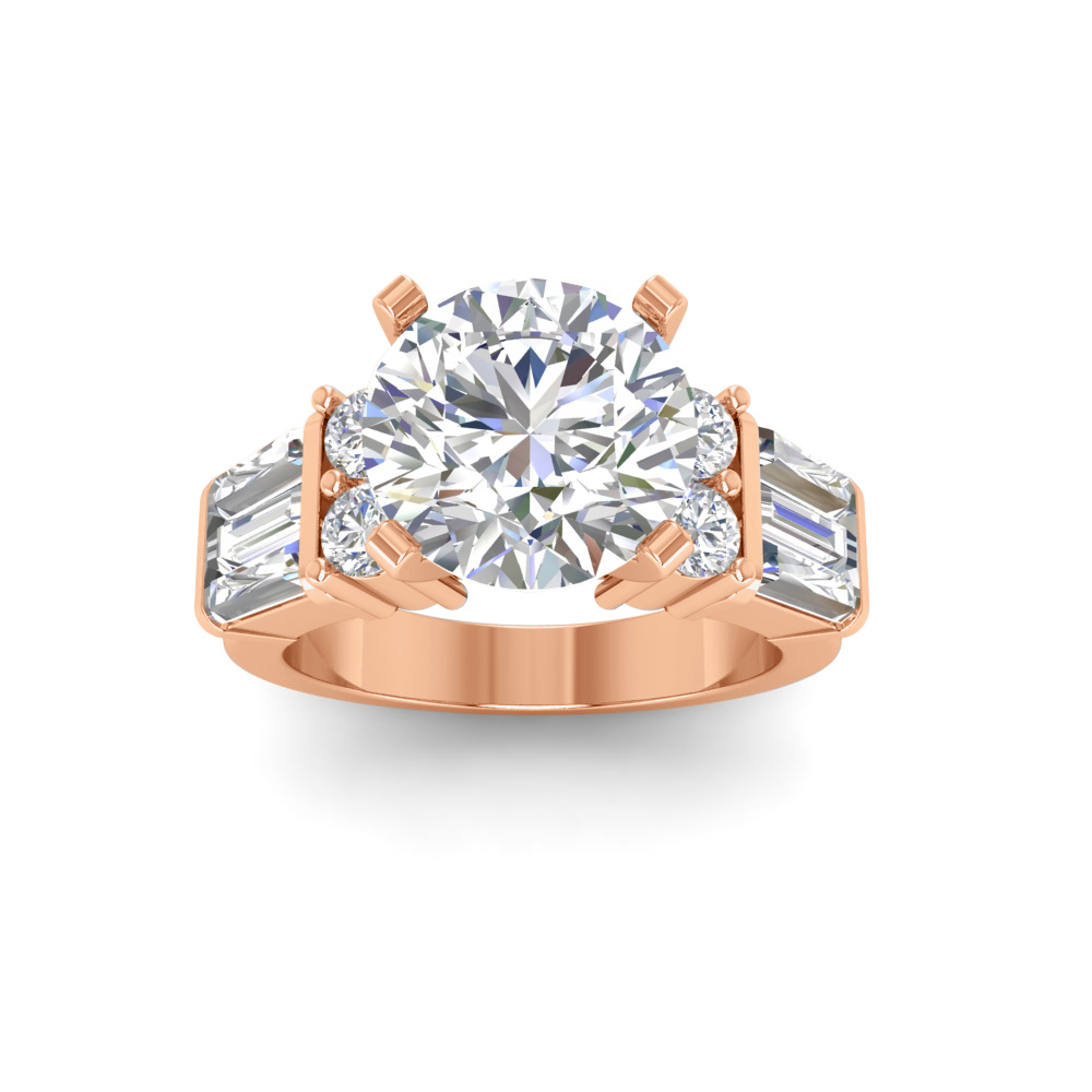 2 Ct Round Near Colorless Lab Diamond & 1.67 Ctw Near Colorless Lab Diamond Baguette Cut Wide Band Engagement Ring