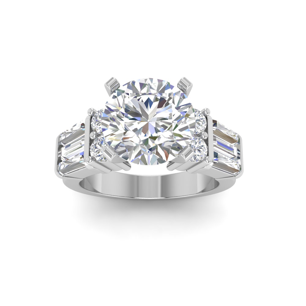 2 Ct Round Near Colorless Lab Diamond & 1.67 Ctw Near Colorless Lab Diamond Baguette Cut Wide Band Engagement Ring