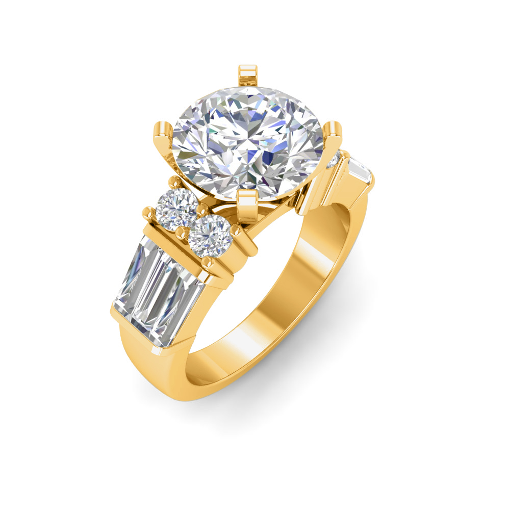 2 Ct Round Near Colorless Lab Diamond & 1.67 Ctw Near Colorless Lab Diamond Baguette Cut Wide Band Engagement Ring