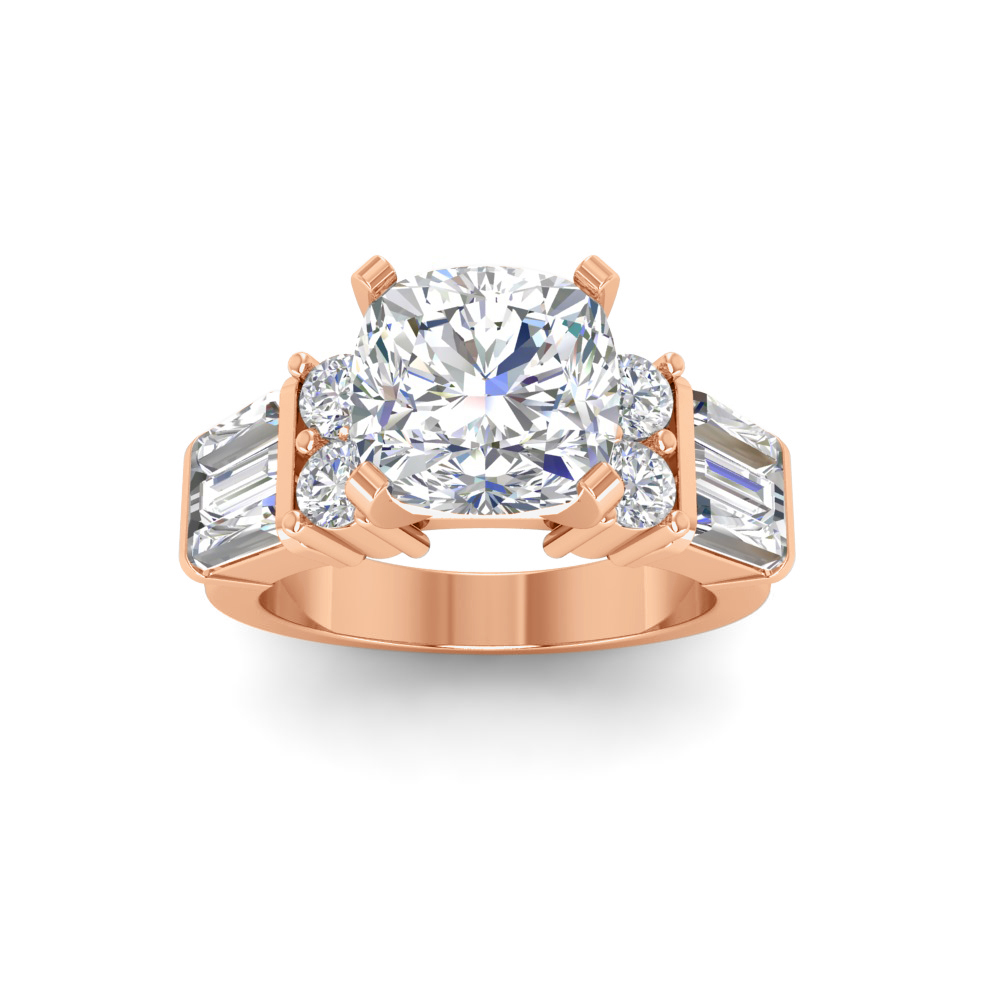 2 Ct Cushion Near Colorless Lab Diamond & 1.67 Ctw Near Colorless Lab Diamond Baguette Cut Wide Band Engagement Ring