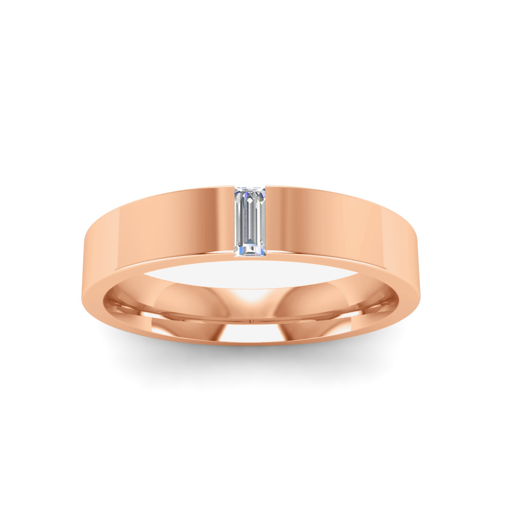 Single Baguette Colorless Lab Diamond Men's Wedding Band