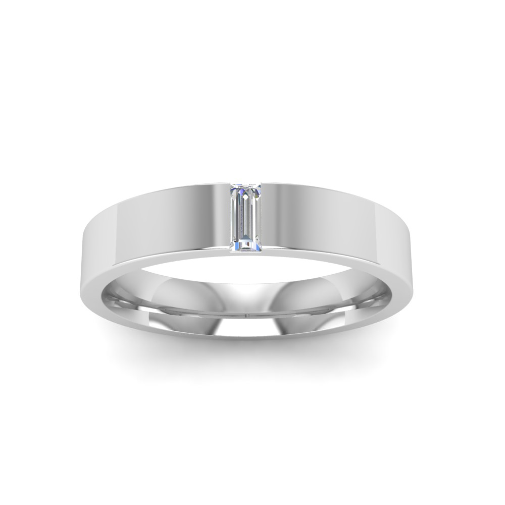 Single Baguette Colorless Lab Diamond Men's Wedding Band