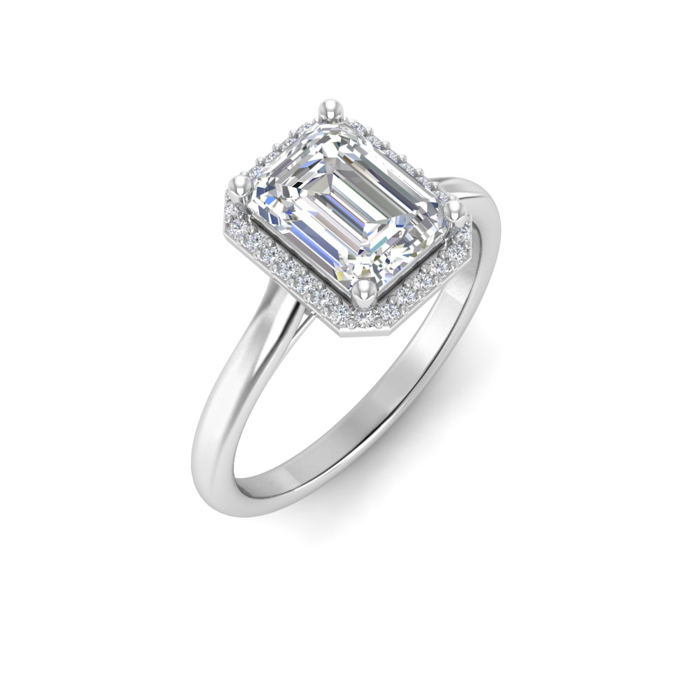 3 Ct Emerald Near Colorless Lab Diamond & 0.15 Ctw Lab Diamond Halo Engagement Ring