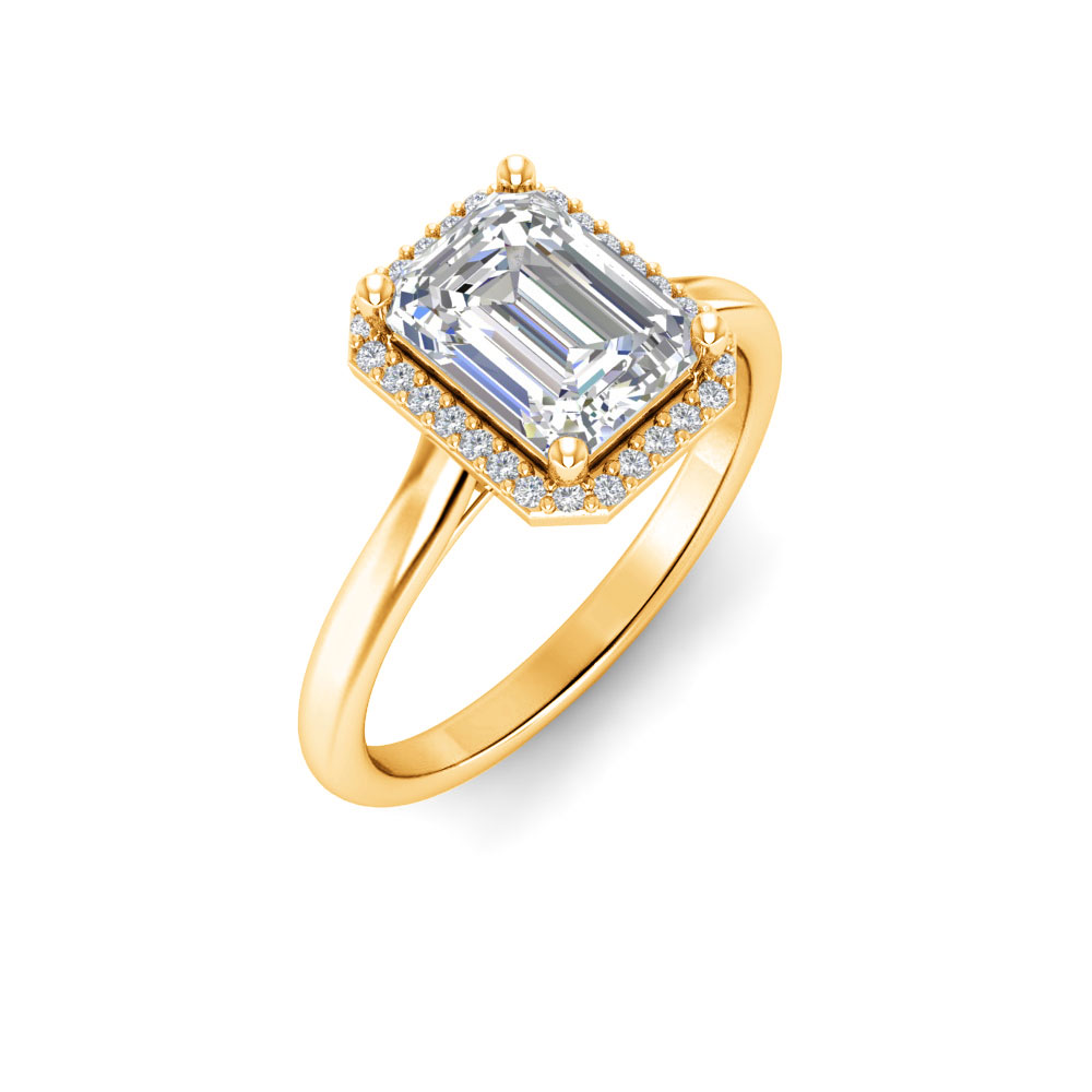 3 Ct Emerald Near Colorless Lab Diamond & 0.15 Ctw Lab Diamond Halo Engagement Ring