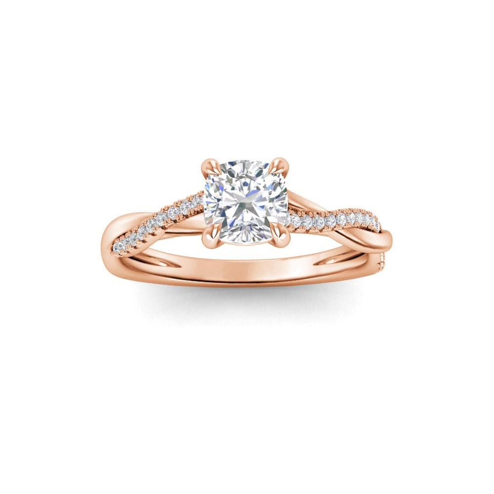 1 Ct Cushion Colorless Moissanite & .14 Ctw Lab Diamond Micro Twist Engagement Ring