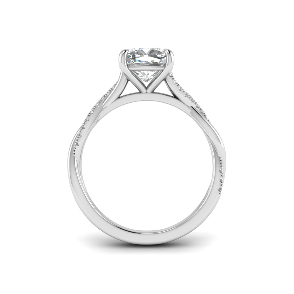 3 Ct Cushion Colorless Lab Diamond & .14 Ctw Diamond Twisted Vine Engagement Ring