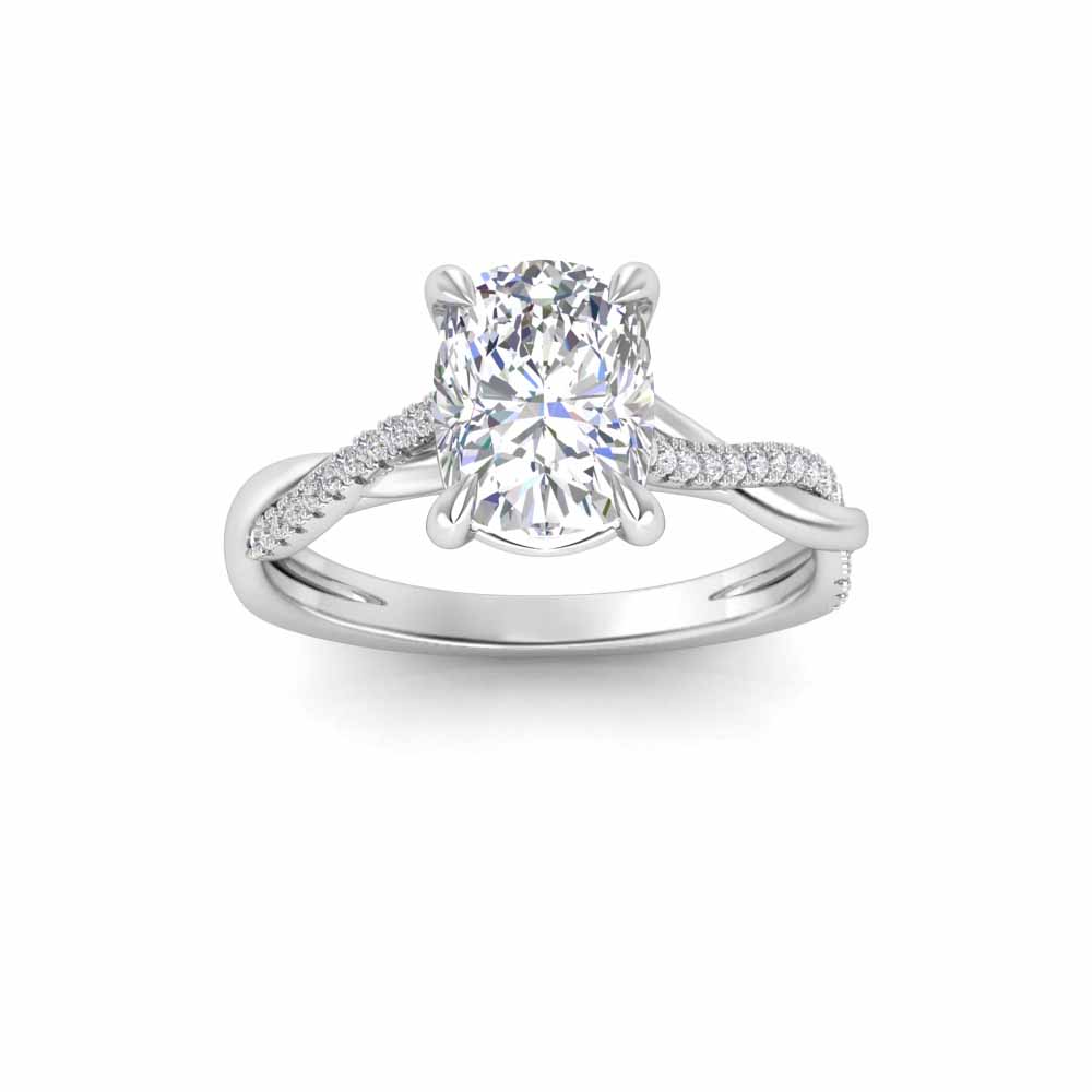2.5 Ct Elongated Cushion Colorless Moissanite & .14 Ctw Lab Diamond Micro Twist Engagement Ring