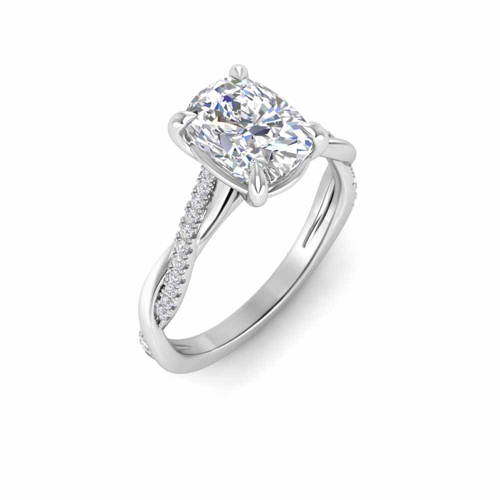 2.5 Ct Elongated Cushion Colorless Moissanite & .14 Ctw Lab Diamond Micro Twist Engagement Ring
