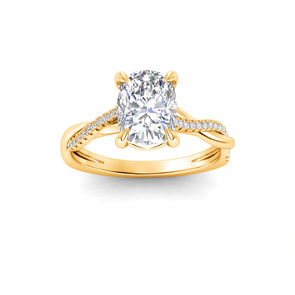 2.5 Ct Elongated Cushion Colorless Moissanite & .14 Ctw Lab Diamond Micro Twist Engagement Ring