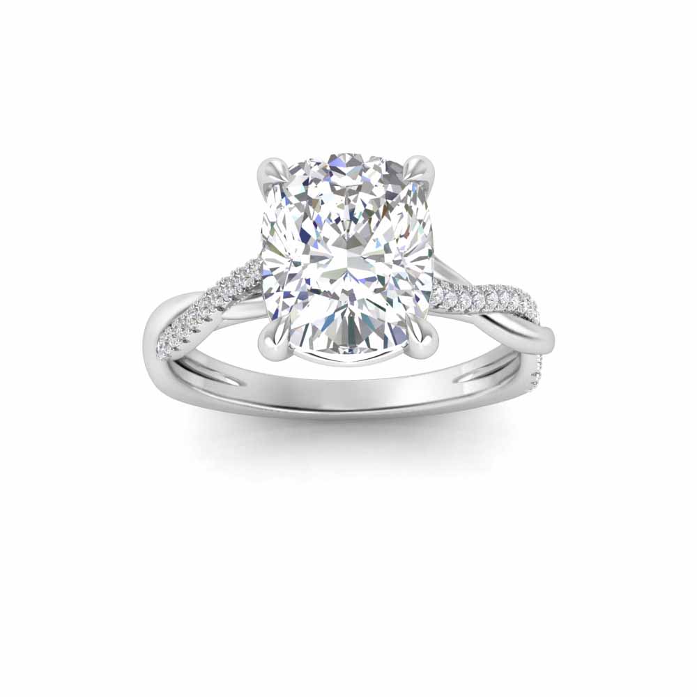 5 Ct Elongated Cushion Colorless Lab Diamond & .14 Ctw Diamond Twisted Vine Engagement Ring