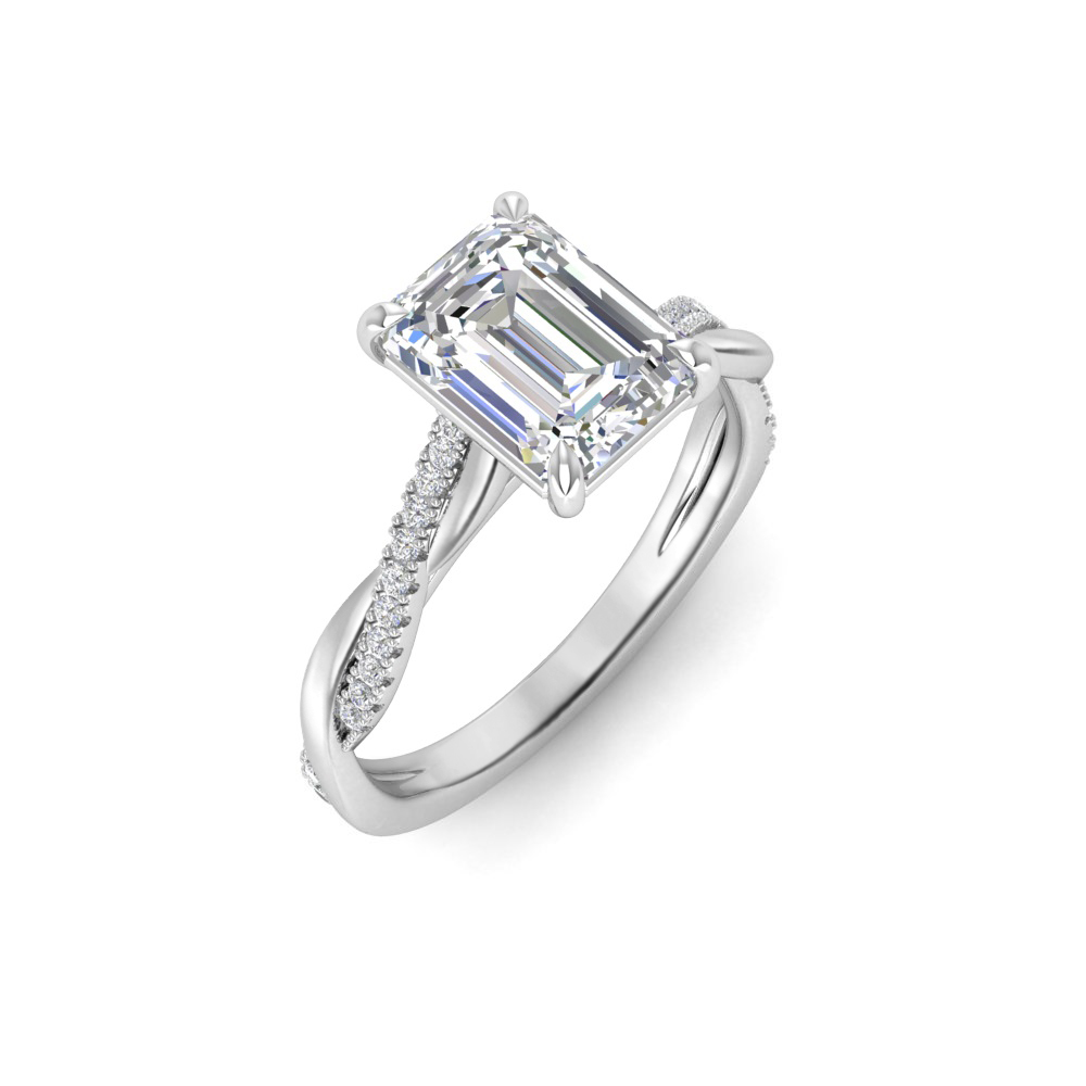 3 Ct Emerald Near Colorless Lab Diamond & .14 Micro Twist Engagement Ring