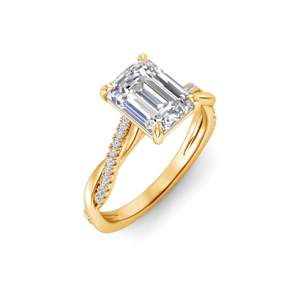 3 Ct Emerald Colorless Moissanite & .14 Ctw Lab Diamond Micro Twist Engagement Ring