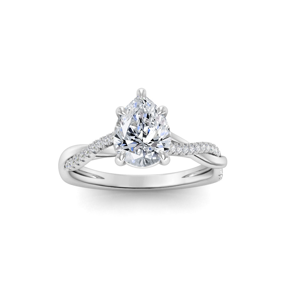 3.5 Ct Pear Colorless Moissanite & .14 Ctw Lab Diamond Micro Twist Engagement Ring