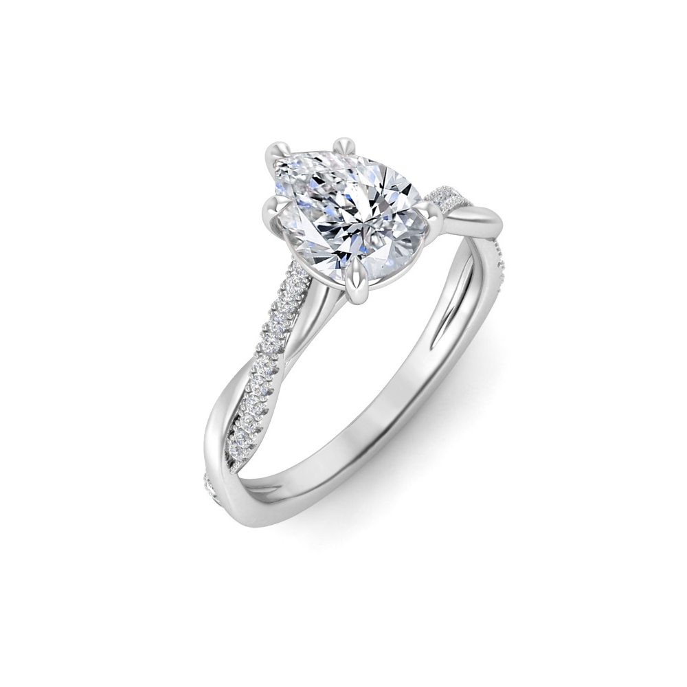 3.5 Ct Pear Colorless Moissanite & .14 Ctw Lab Diamond Micro Twist Engagement Ring