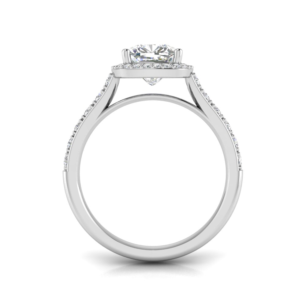 1 Ct Cushion Near Colorless Lab Diamond & 0.41 Ctw Side Lab Diamond Classic Pavé Halo Engagement Ring