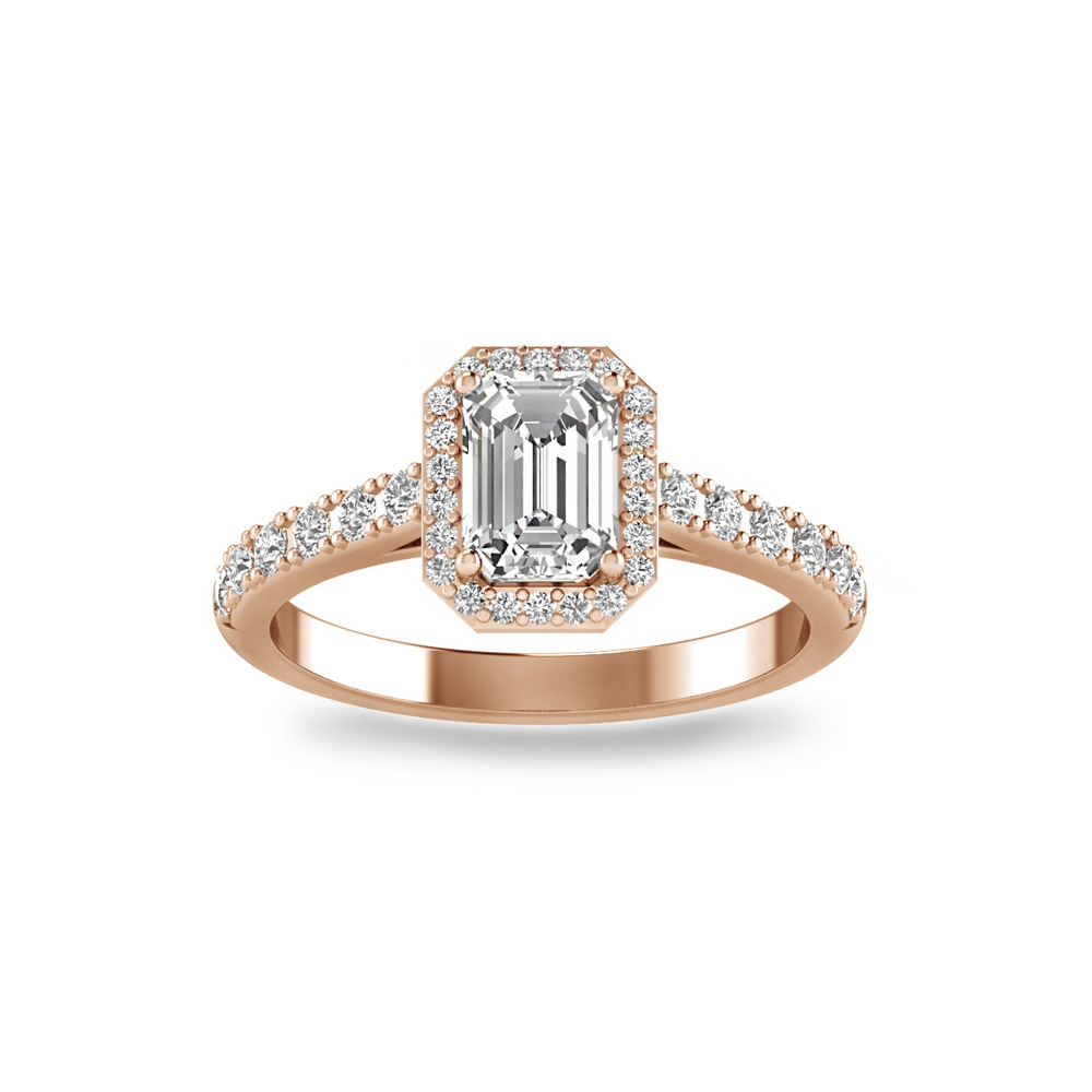 1 Ct Emerald Near Colorless Lab Diamond & 0.41 Ctw Side Lab Diamond Classic Pavé Halo Engagement Ring