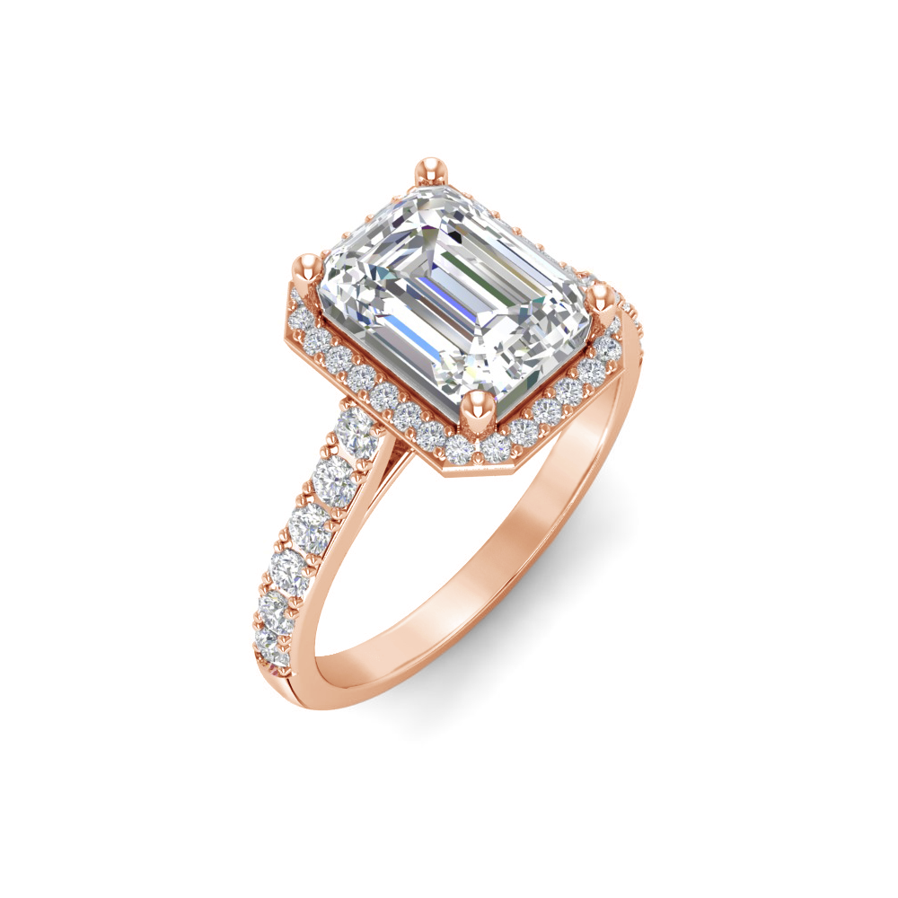 3 Ct Emerald Near Colorless Lab Diamond & 0.41 Ctw Side Lab Diamond Classic Pavé Halo Engagement Ring