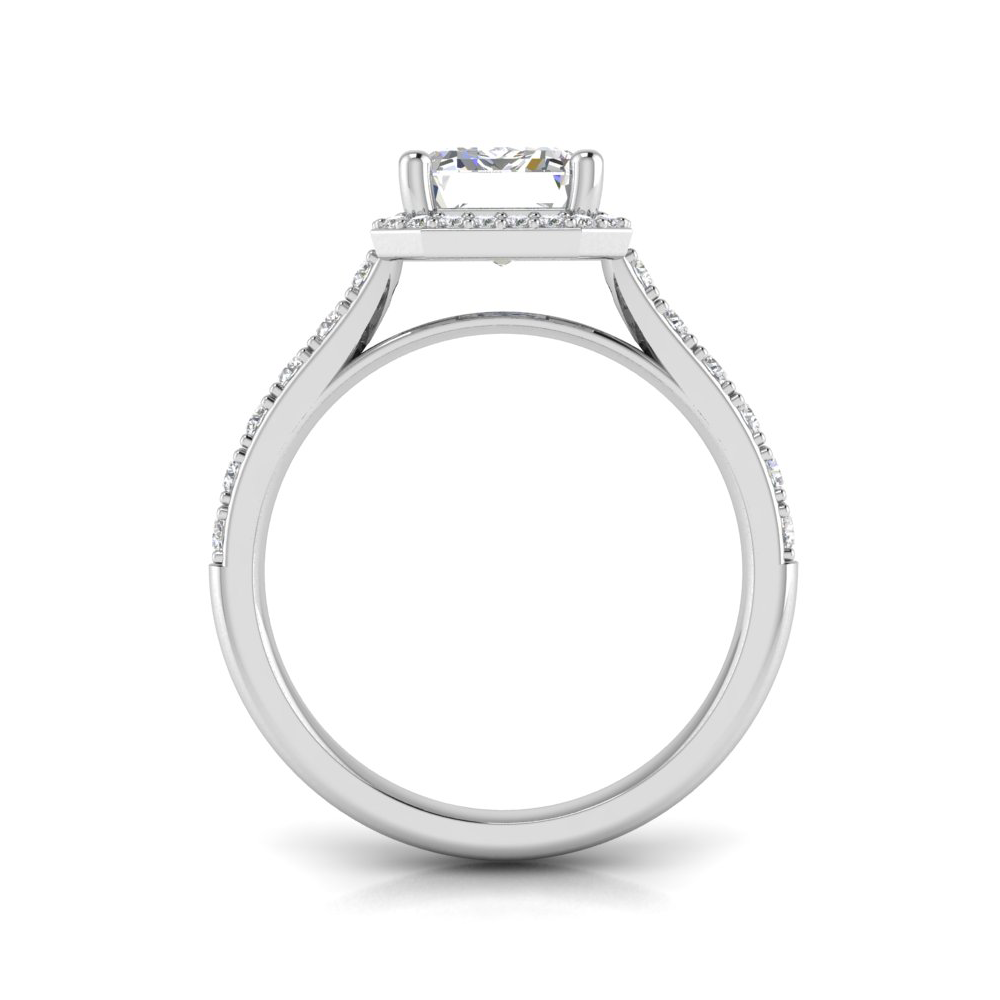 1 Ct Emerald Near Colorless Lab Diamond & 0.41 Ctw Side Lab Diamond Classic Pavé Halo Engagement Ring