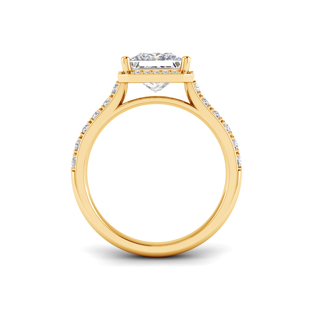 1 Ct Princess Near Colorless Lab Diamond & 0.41 Ctw Side Lab Diamond Classic Pavé Halo Engagement Ring