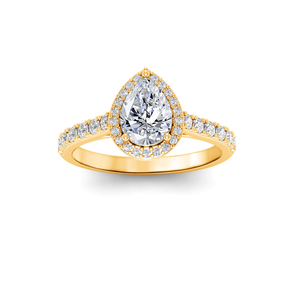 1 Ct Pear Near Colorless Lab Diamond & 0.41 Ctw Side Lab Diamond Classic Pavé Halo Engagement Ring