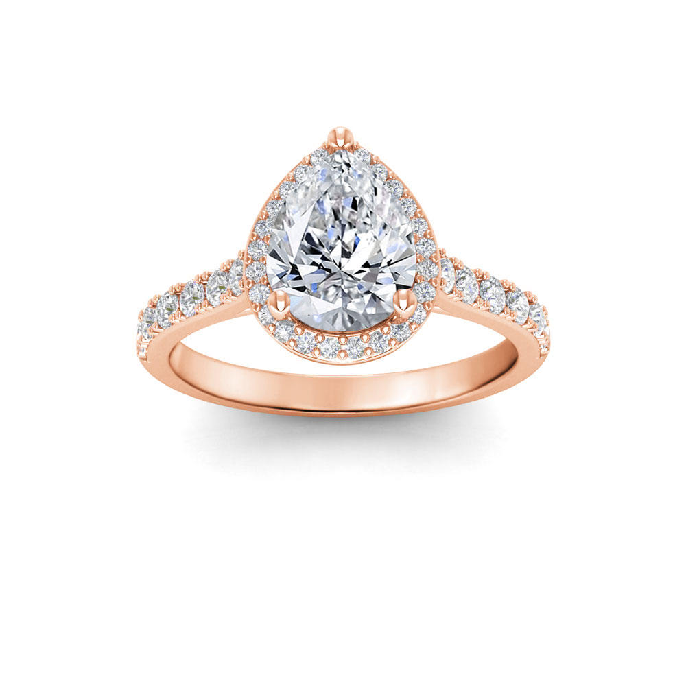 3 Ct Pear Near Colorless Lab Diamond & 0.41 Ctw Side Lab Diamond Classic Pavé Halo Engagement Ring