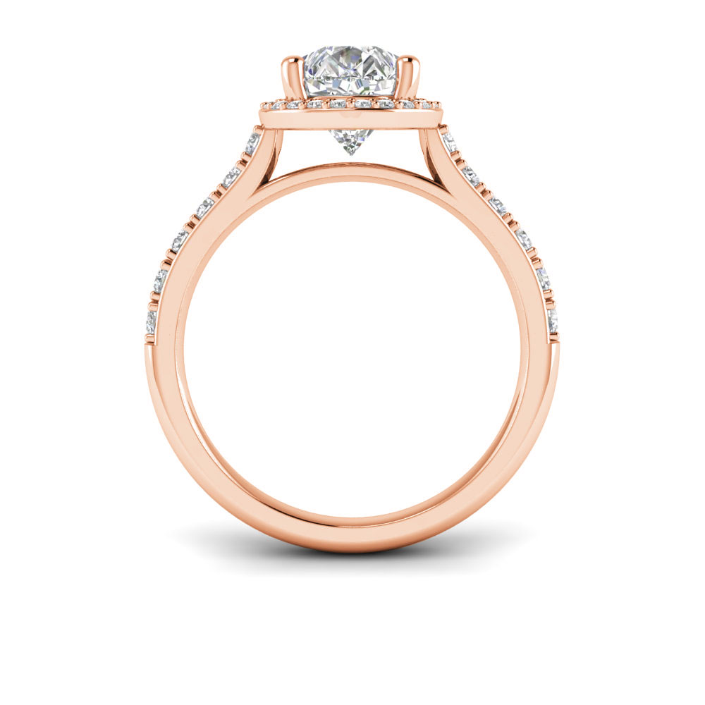 3 Ct Pear Near Colorless Lab Diamond & 0.41 Ctw Side Lab Diamond Classic Pavé Halo Engagement Ring