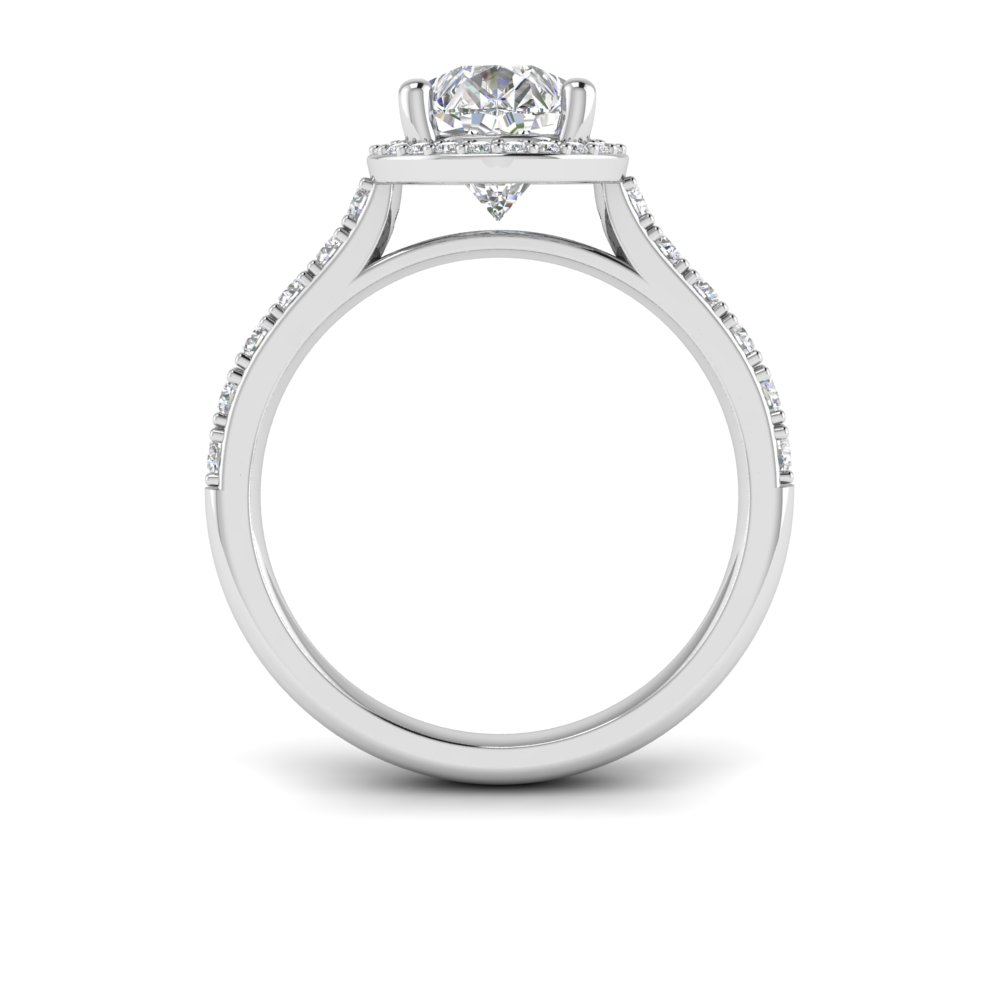 3 Ct Pear Near Colorless Lab Diamond & 0.41 Ctw Side Lab Diamond Classic Pavé Halo Engagement Ring