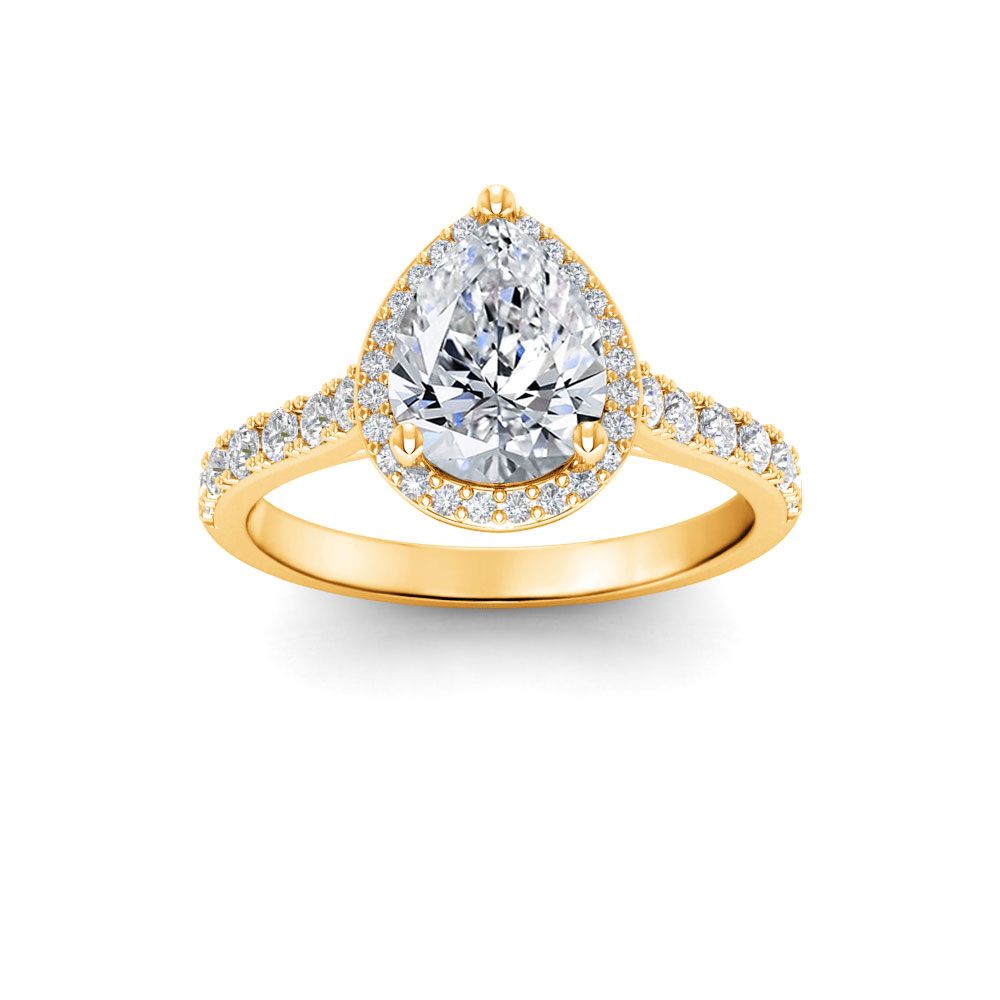 3 Ct Pear Near Colorless Lab Diamond & 0.41 Ctw Side Lab Diamond Classic Pavé Halo Engagement Ring