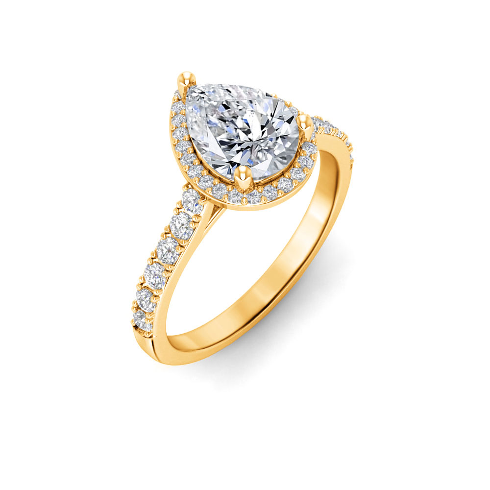 3 Ct Pear Near Colorless Lab Diamond & 0.41 Ctw Side Lab Diamond Classic Pavé Halo Engagement Ring