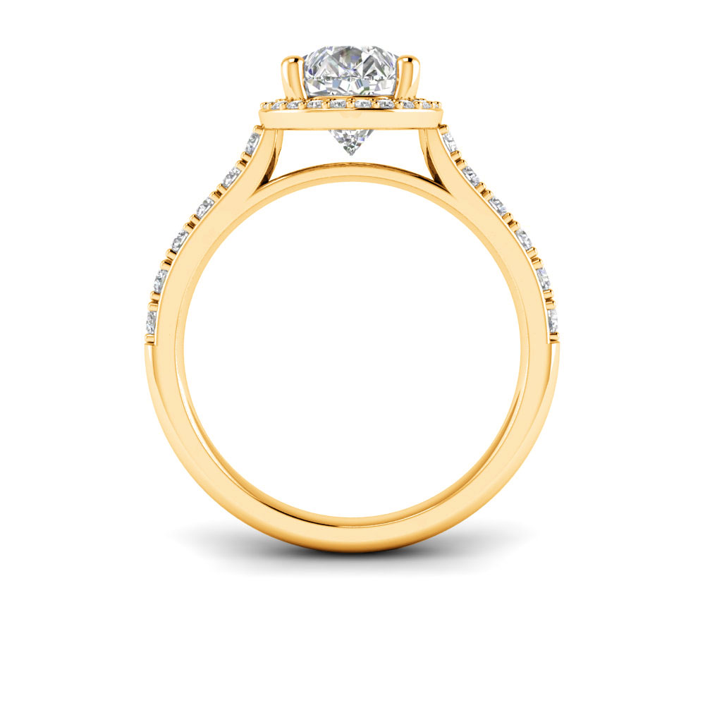 3 Ct Pear Near Colorless Lab Diamond & 0.41 Ctw Side Lab Diamond Classic Pavé Halo Engagement Ring